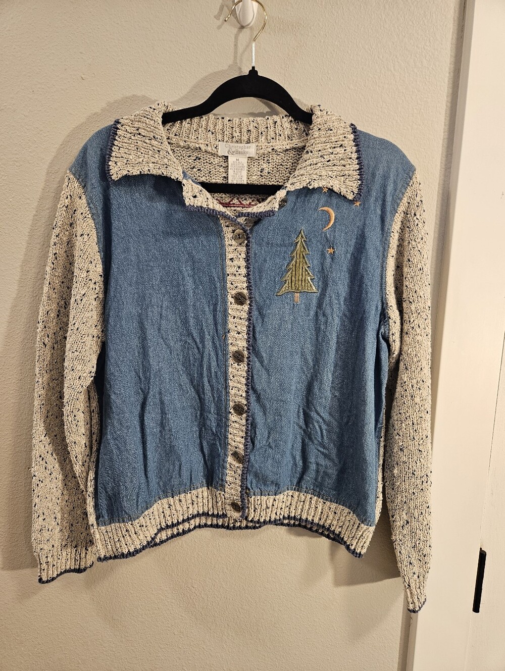 Vintage 90s Christopher & Banks Knit Denim Sweater Women Size Medium Holiday